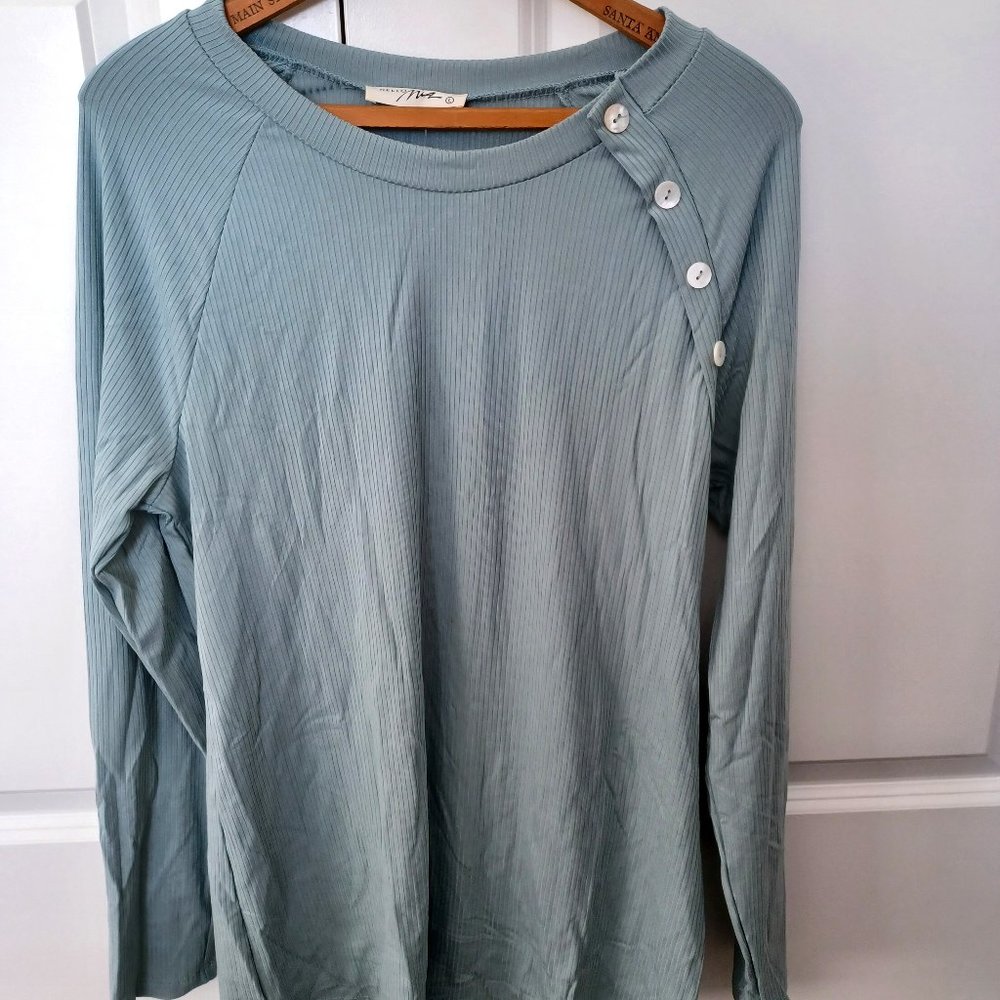 Round Neck Button Detail Long Sleeve Maternity Top